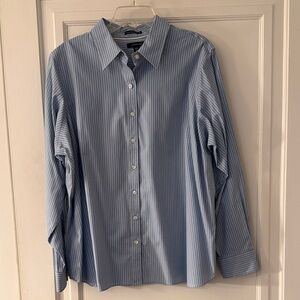 Lands' End Blue Striped Button Down Shirt